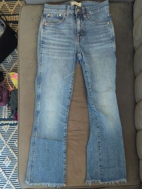 Madewell Cali Demi Boot Light Blue Flare Jeans with Raw Hem